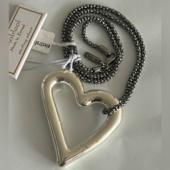 Shablool Israel Floating Heart Electroform St Slv 925 Pendant w Popcorn necklace - Picture 5 of 16